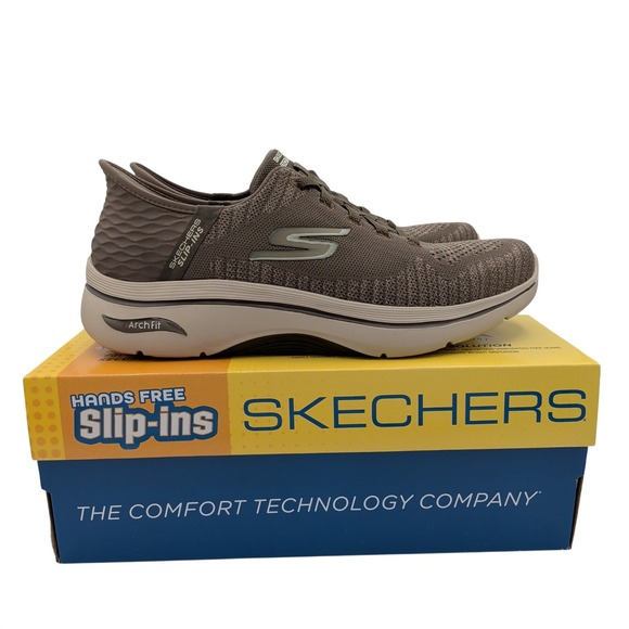 Skechers Mens GO WALK Arch Fit Hands Free Slip-ins Taupe 216601 Size 9